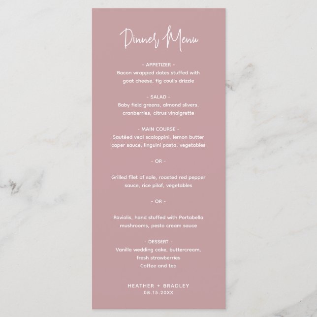 Minimalist Pink Modern Wedding Menu (Front)