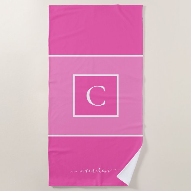 Minimalist Pink Monogram Personalized Beach Towel (Front)