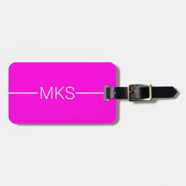 Minimalist Pink Monogrammed Luggage Tag (Front Horizontal)