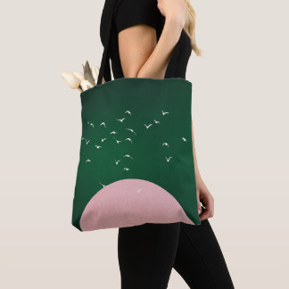 Minimalist Pink Moon with Birds Modern Art Tote Bag