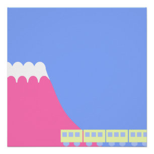Minimalist Pink Mountain Train Journey JapaneseArt Poster