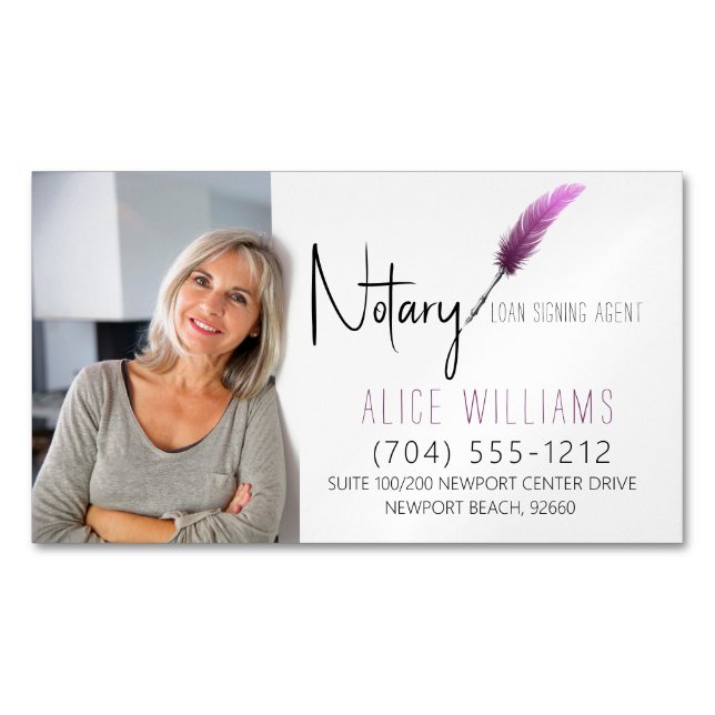 Minimalist Pink Notary Photo Business Card Magnet (Front)