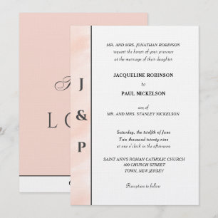 Minimalist Pink Peach Watercolor Monogram Invitation