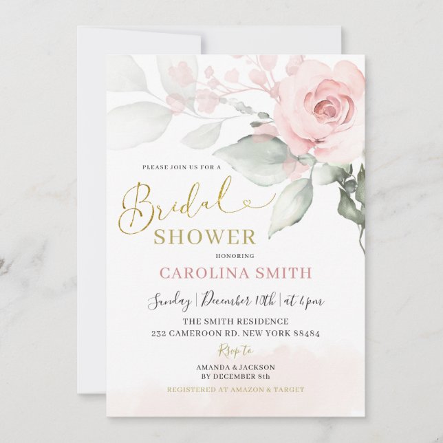 Minimalist Pink Peony Floral Bridal Shower Invitation (Front)