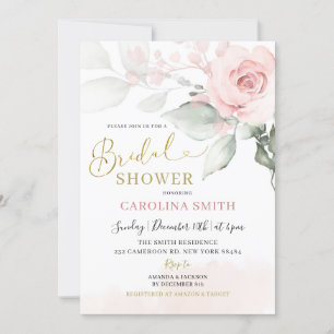 Minimalist Pink Peony Floral Bridal Shower Invitation