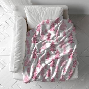 Minimalist Pink Pine Trees Fleece Blanket