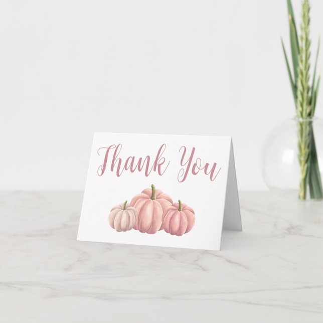 Minimalist Pink Pumpkin Fall Baby Shower Thank You Card (Front)