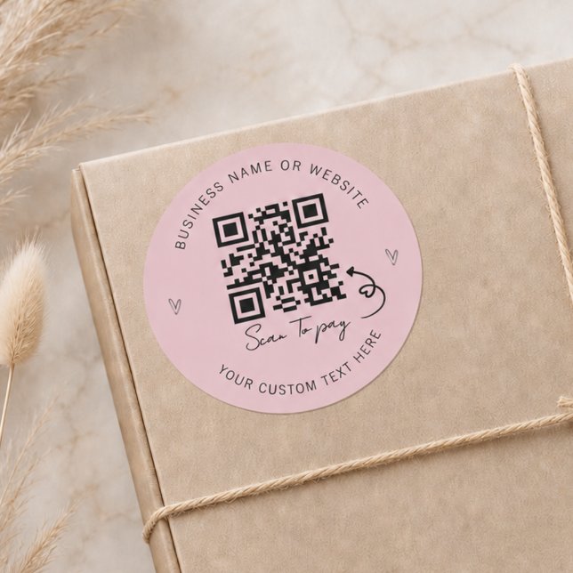 Minimalist Pink QR Code Scan to Pay Business Classic Round Sticker (Creator Uploaded)