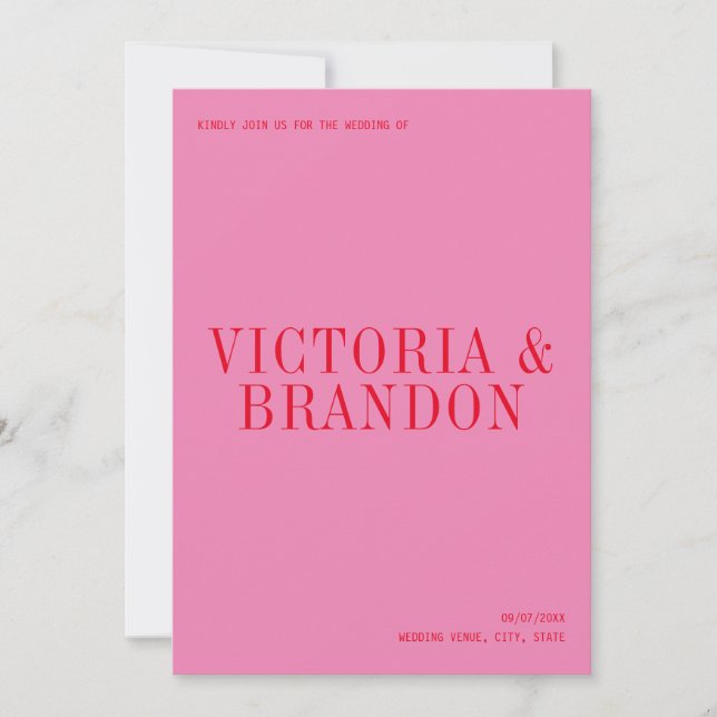 Minimalist Pink Red Chic Typography Modern Wedding Invitation (Front)
