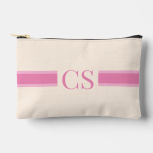 Minimalist Pink Red Stripe Initial Monogram Accessory Pouch