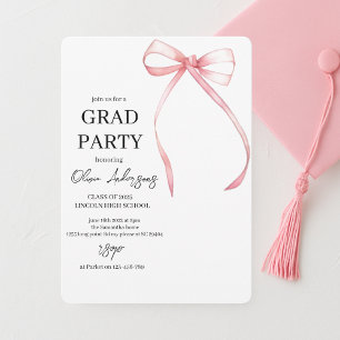 Minimalist Pink Ribbon Graduation Party Invitation