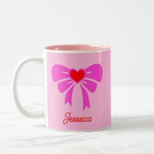 Minimalist Pink Ribbon y2k Coqeutte Aesthetic Name Two-Tone Coffee Mug