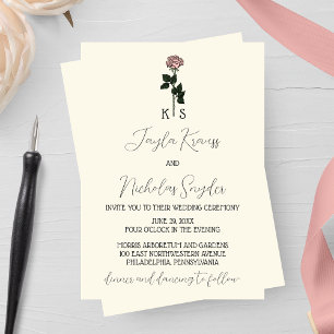 Minimalist Pink Rose Monogram Wedding  Invitation