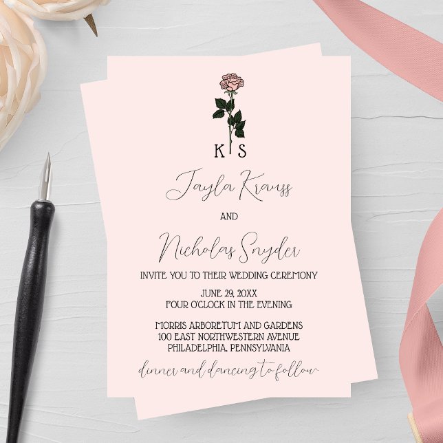 Minimalist Pink Rose Monogram Wedding  Invitation (Creator Uploaded)