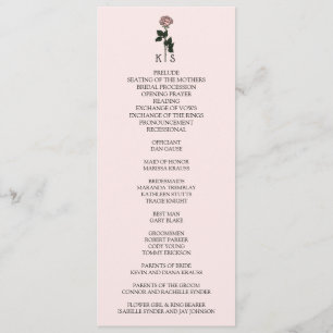 Minimalist Pink Rose Monogram Wedding Programme