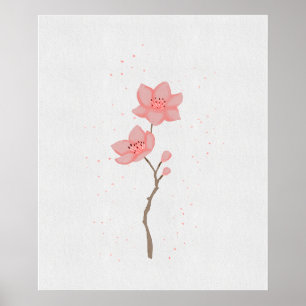 Minimalist Pink Sakura Cherry Blossom Floral Art P Poster