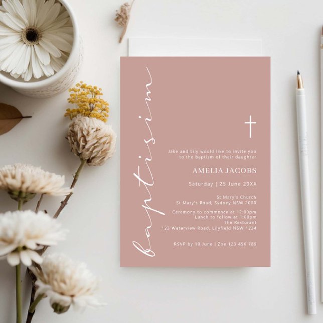 Minimalist Pink Script Baptism Typography Invitation (Creator Uploaded)