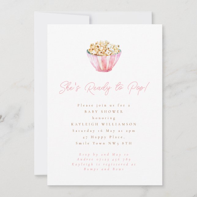 Minimalist Pink She's Ready to Pop Baby Shower Invitation (Front)