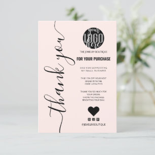 Minimalist Pink Signature Script Order Thank You Card