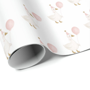 Minimalist Pink Silly Goose Kid's Birthday Wrapping Paper