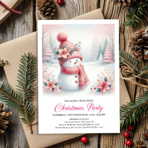 Minimalist Pink Snowman Kids Editable Digital Xmas Invitation