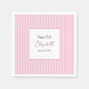 Minimalist Pink Stripes 72nd Birthday Napkin