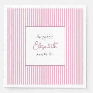 Minimalist Pink Stripes 75th Birthday Napkin