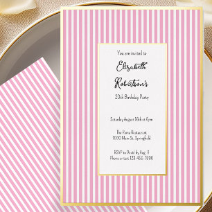 Minimalist Pink Stripes Gold 20th Birthday