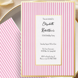Minimalist Pink Stripes Gold 50th Birthday 