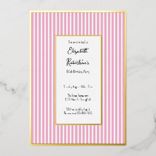 Minimalist Pink Stripes Gold 50th Birthday