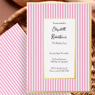 Minimalist Pink Stripes Gold 77th Birthday