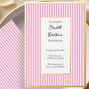 Minimalist Pink Stripes Gold 86th Birthday
