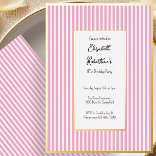 Minimalist Pink Stripes Gold 87th Birthday
