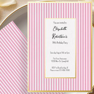 Minimalist Pink Stripes Gold 94th Birthday