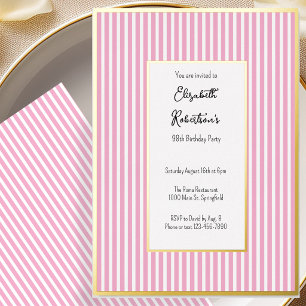 Minimalist Pink Stripes Gold 98th Birthday