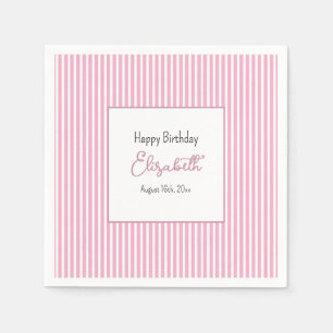Minimalist Pink Stripes No Age Birthday Napkin