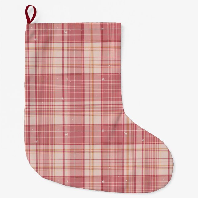 Minimalist Pink Tartan Dog Christmas Stocking (Front)