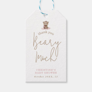 Minimalist Pink Teddy Bear Baby Shower Thank You G Gift Tags