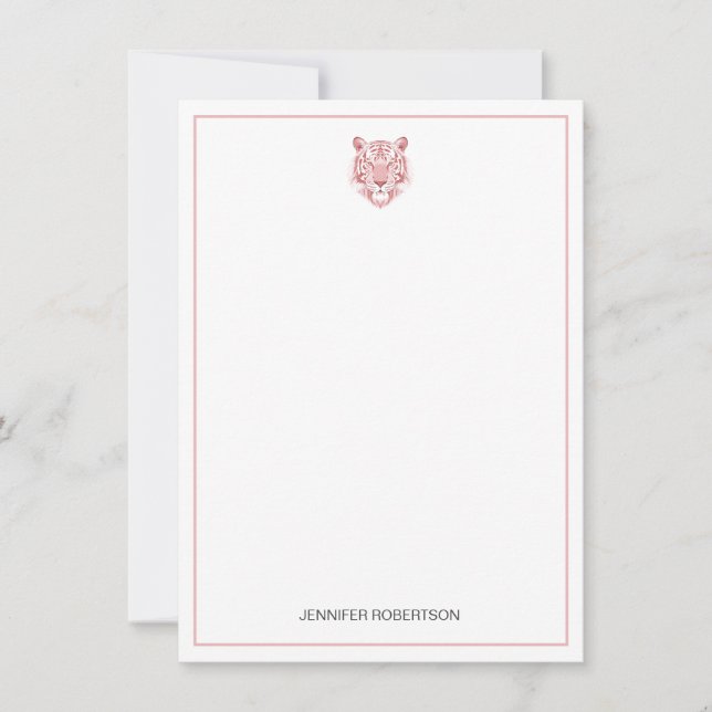 Minimalist Pink Tiger Personalized Name Blush Pink Card (Front)
