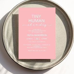 Minimalist Pink Tiny Human Shindig Baby Shower Invitation