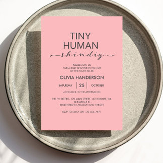 Minimalist Pink Tiny Human Shindig Baby Shower Invitation