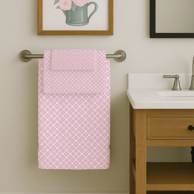 Minimalist Pink Towels Modern Bathroom Accent (Minimalist Pink Towels Modern Bathroom Accent)