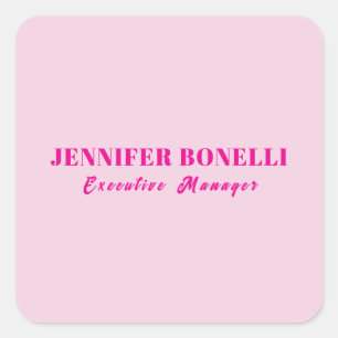 Minimalist pink trendy personalized customize name square sticker