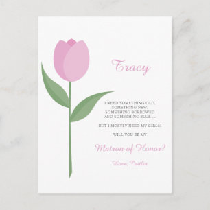 Minimalist Pink Tulip for matron of Honour Proposa Postcard