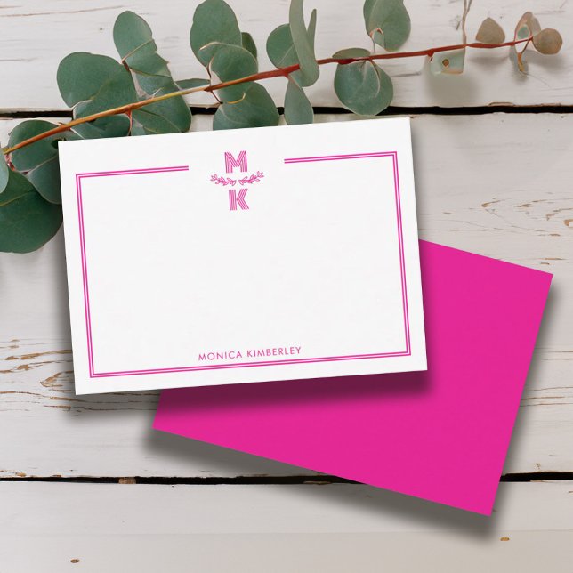 Minimalist Pink Two Border Monogram Note Card (Minimalist Pink Two Border Monogram Note Card)