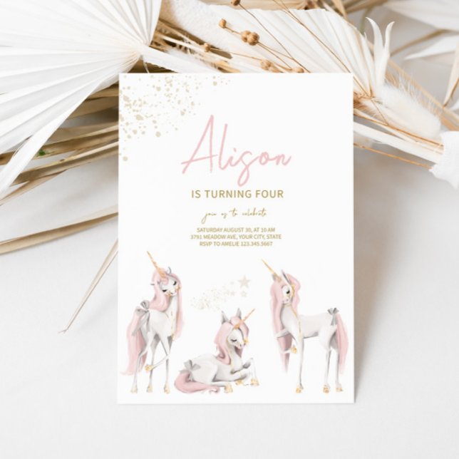 Minimalist Pink Unicorn Birthday Invitation (Creator Uploaded)