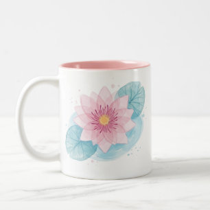 Minimalist Pink Water Lily Watercolor Two-Tone Cof Coffee Mug