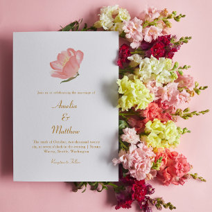 Minimalist Pink Watercolor Flower Classic Wedding Invitation