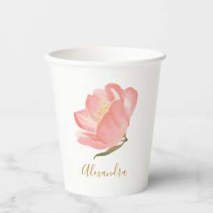 Minimalist Pink Watercolor Flower Personalised Paper Cups