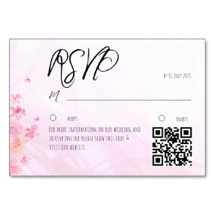 Minimalist pink watercolor flower RSVP Card QR